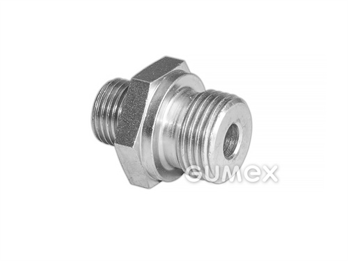 Šroubení pro hydrauliku vysokotlaké, vnější závit BSPP 1/2" - vnější závit NPTF 1/4", těsnění těleso, těsnění koncovka, ocel